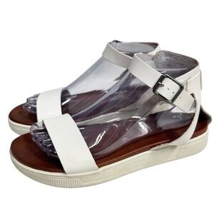 MIA Ellen White Sandals Size 8.5 Strappy Buckle Sneaker Bottom Shoe